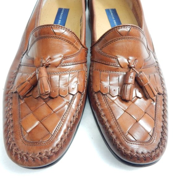 Giorgio Brutini Mens Brown Woven Leather Loafers With Tassels Size 12 D main image 11